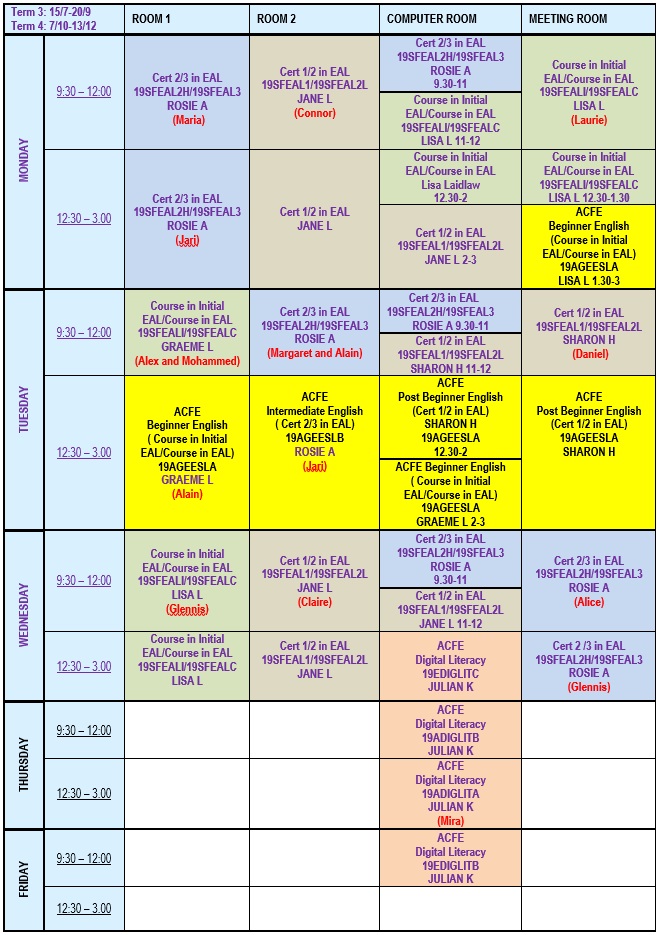 Timetable & Term Dates | NMLL